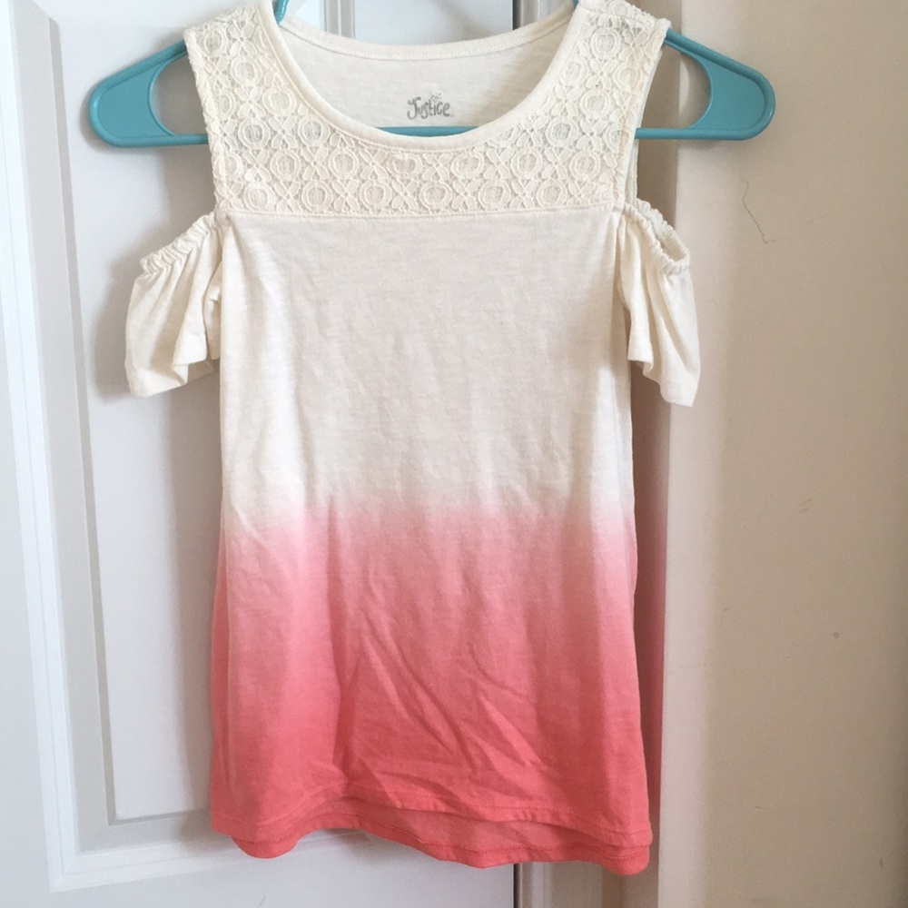 White and pink ombré cold shoulder shirt justice